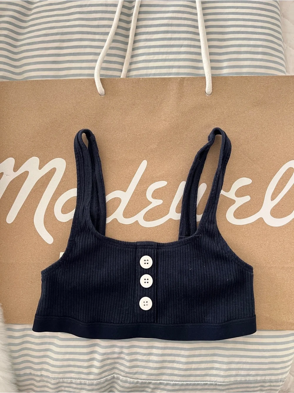Madewell Navy Ribbed Bralette top bra women’s XXS xs very small! Stretches…